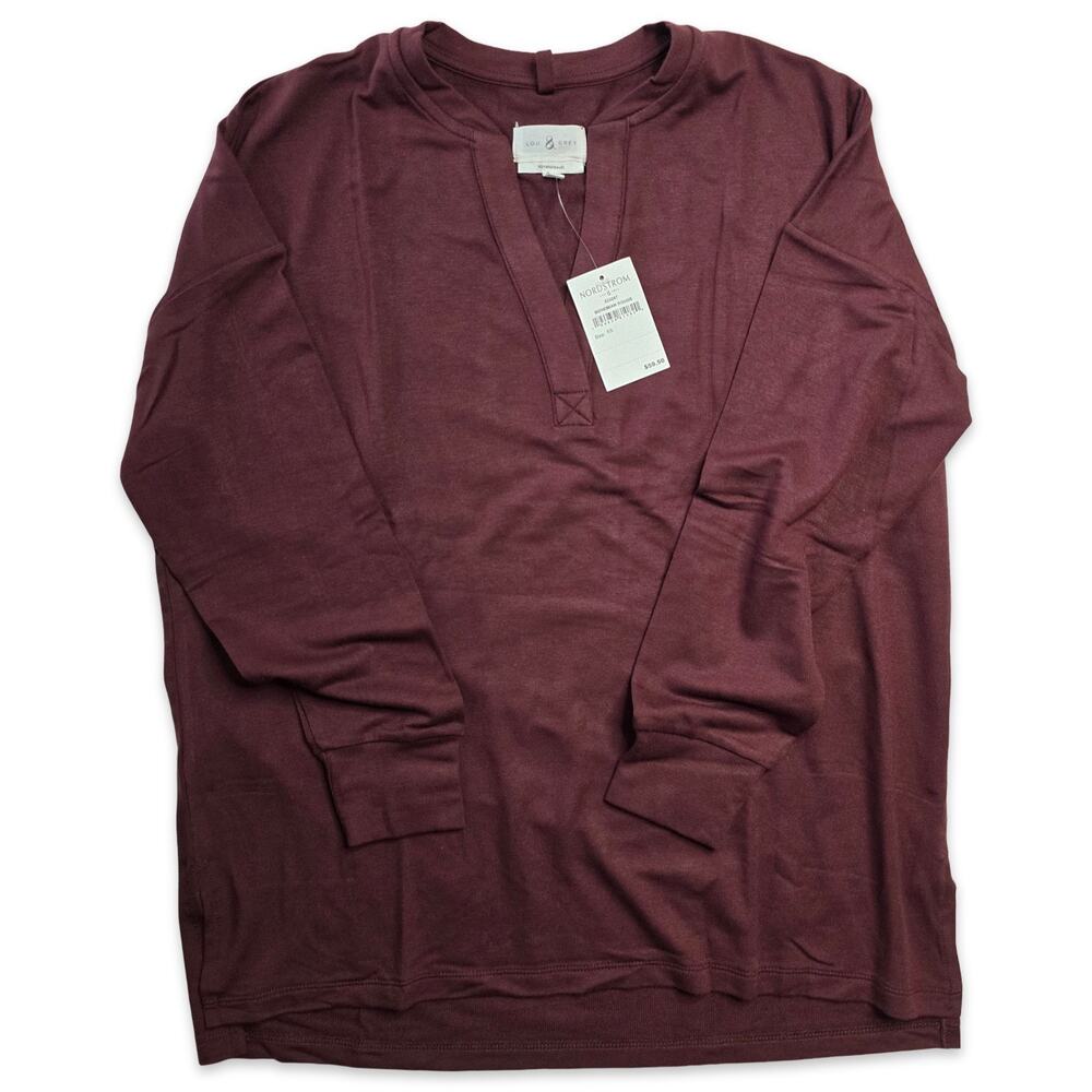 Lou & Grey Signaturesoft Top Maroon Women's XS Split Neck Long Sleeve NWT